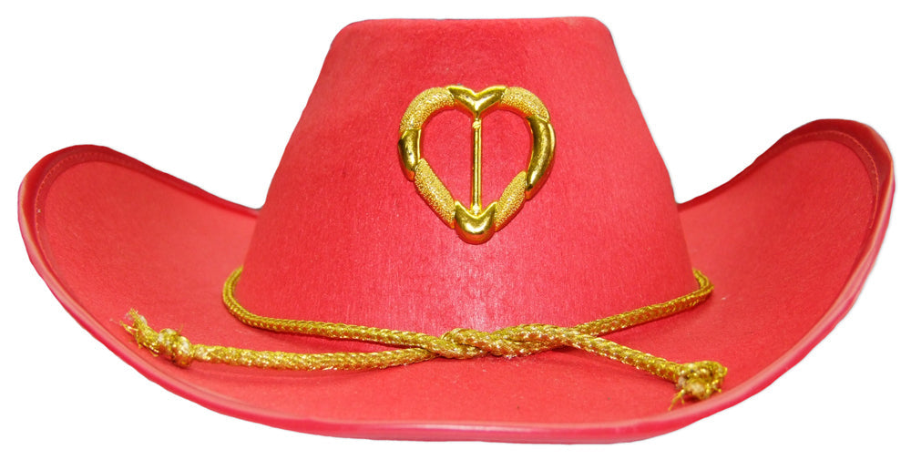 Cowboyhut mit goldenem Herz und Kordel für Damen - Rot