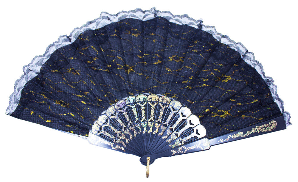 Glitzer Handfächer "Valeria" mit Spitze | Schwarz