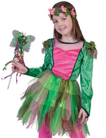 Waldfee "Nina" Kinder Kostüm | Märchen Elfenkleid mit Blumenkranz - Grün Rosa