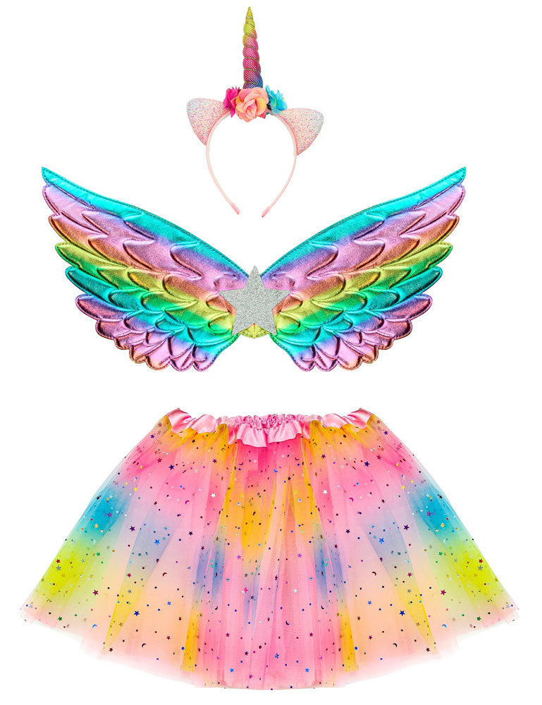 Einhorn Kostüm Set "Rainbow" für Mädchen | 3-tlg. mit Flügeln