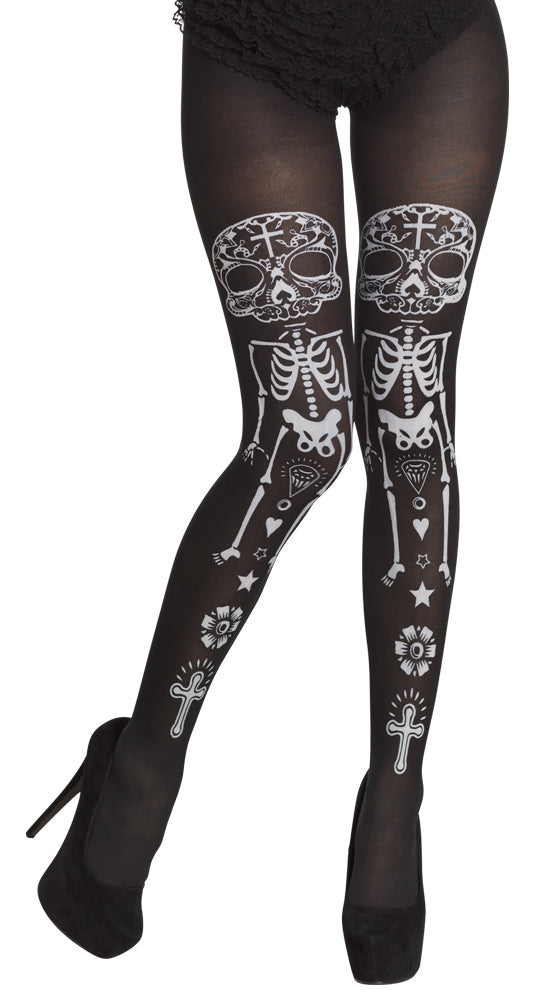 Strumpfhose Damen "Halloween La Calaca" | Schwarz