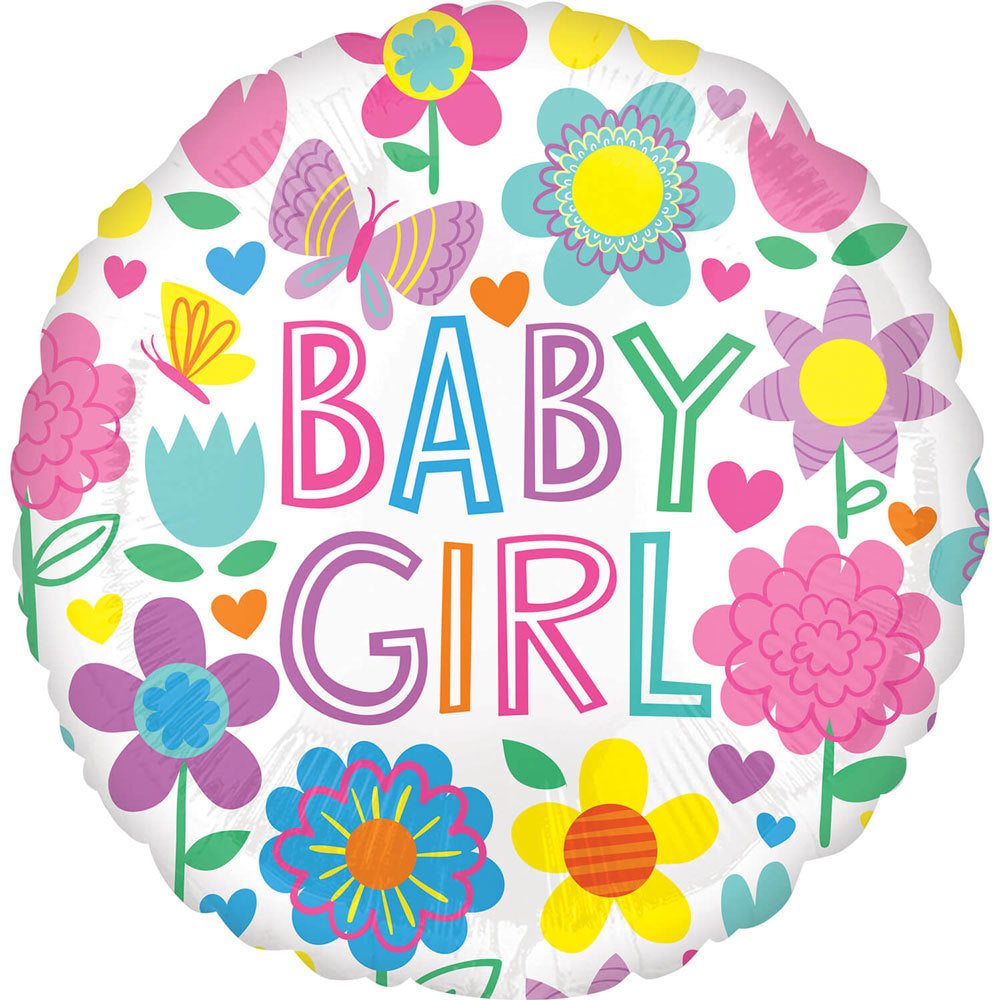 18"/Ø43cm Folienballon "Baby Girl" mit Blumen
