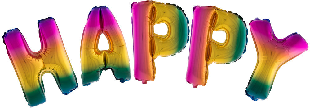 Folienballons Buchstabengirlande Happy Birthday - Regenbogenfarben
