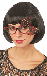Cat Eye Brille mit Strass und Schleife - Rot