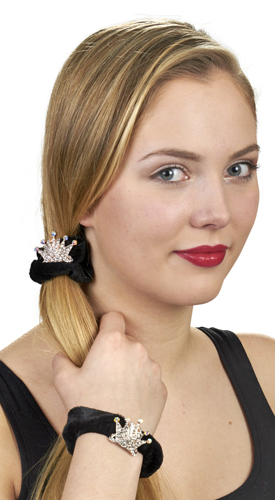 Samt Zopfband mit Strass Krone