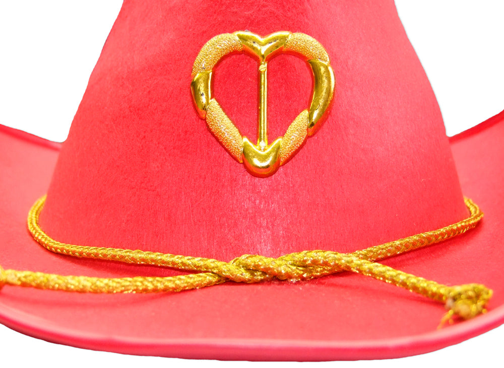 Cowboyhut mit goldenem Herz und Kordel für Damen - Rot