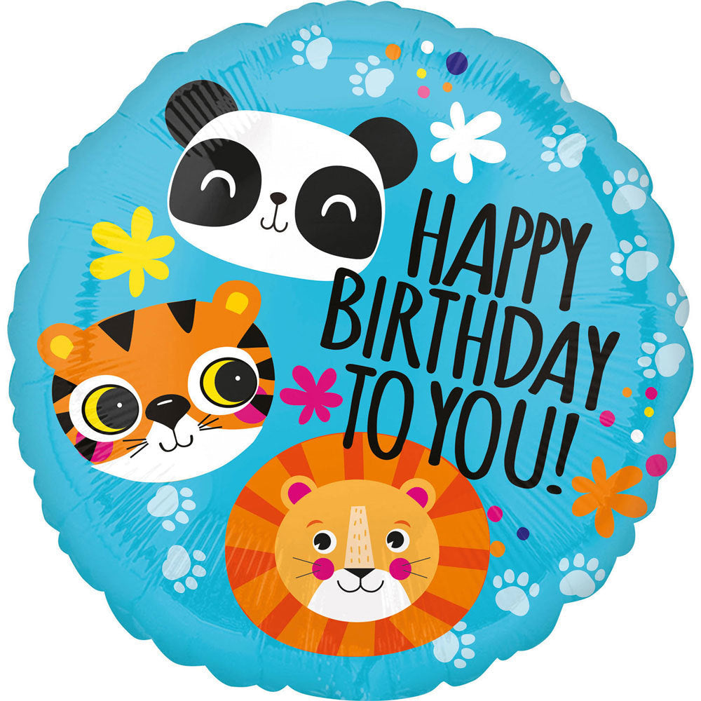 18"/Ø43cm Folienballon "Happy Birthday" Löwe Tiger Panda