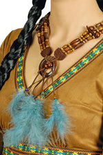 Indianer Halskette mit Holzperlen und Federn