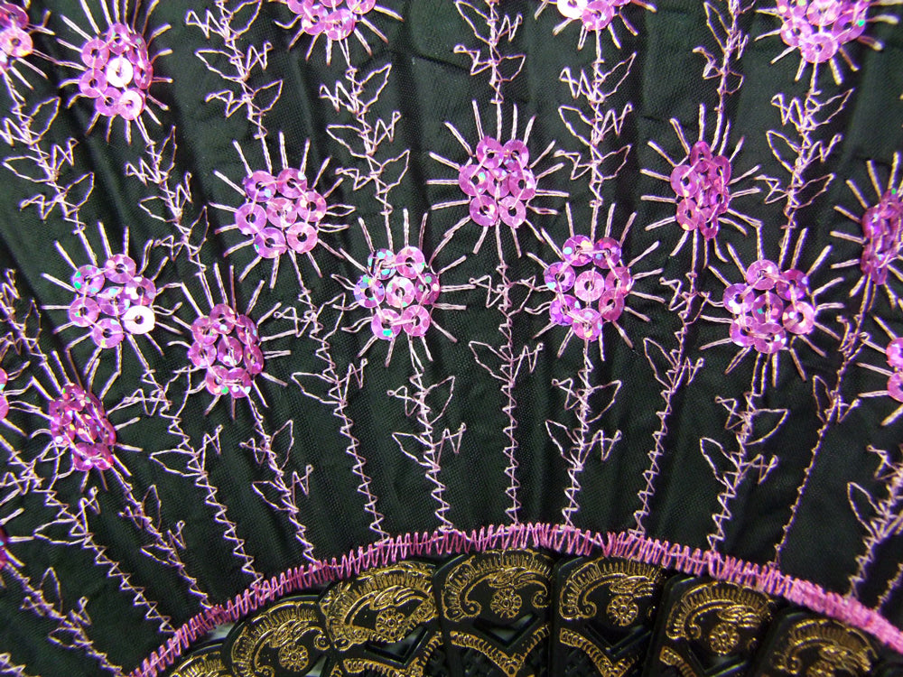 Barock Fächer mit Glitzer Pailletten | Schwarz Rosa