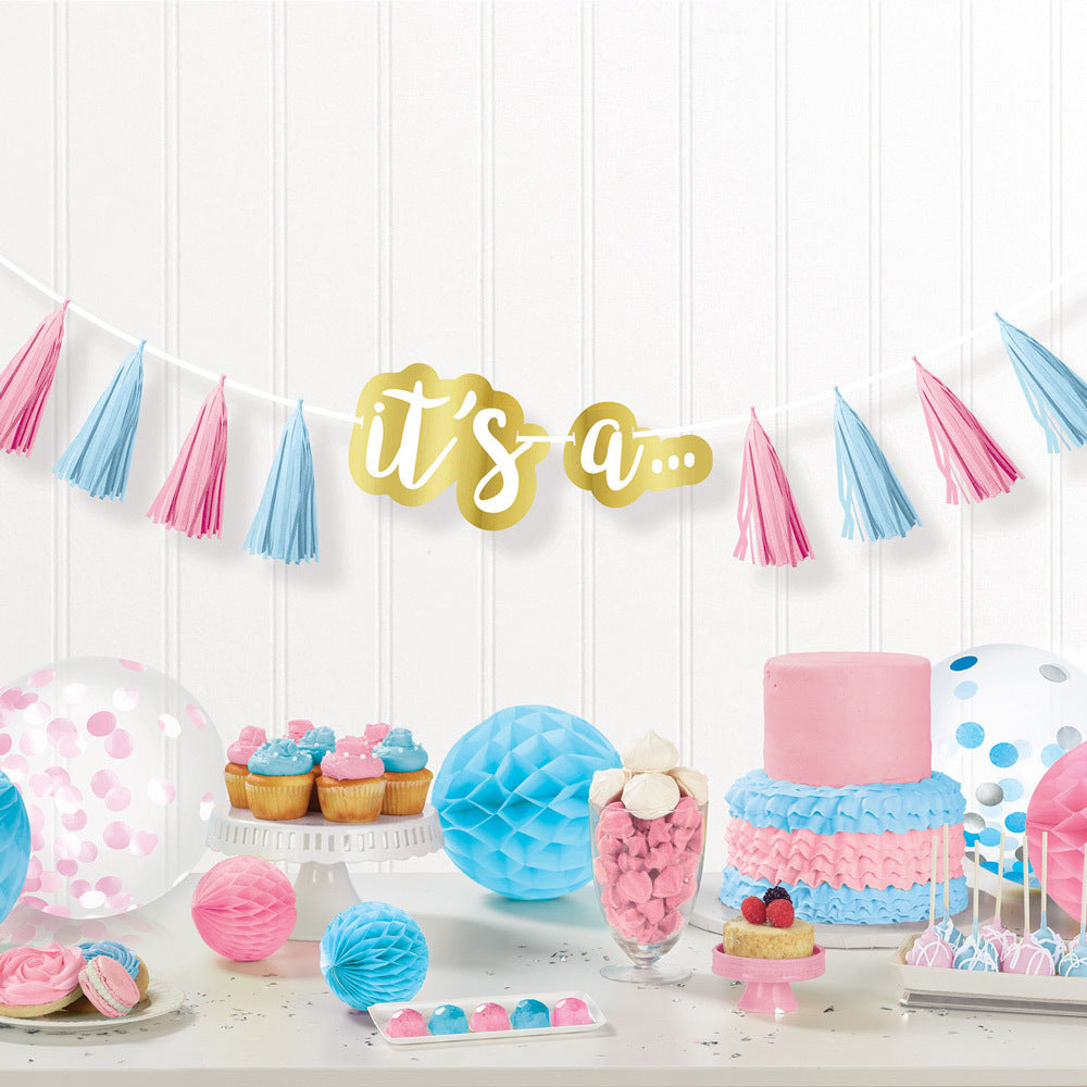 The Big Reveal - Quastengirlande | 240 cm, Rosa/Blau