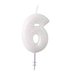 Zahlen Geburtstagskerze Glitzer Weiß Rosa 6,5cm | Zahl 6