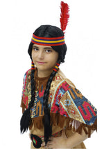 Perücke Kinder "Indianerin mit Zöpfen und Feder-Stirnband" | Schwarz