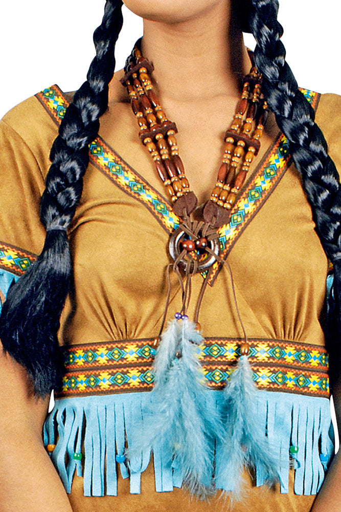 Indianer Halskette mit Holzperlen und Federn