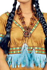 Indianer Halskette mit Holzperlen und Federn