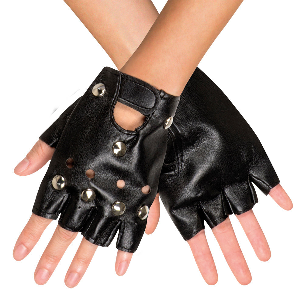 Nieten Handschuhe zum Rocker oder Biker Kostüm | Schwarz