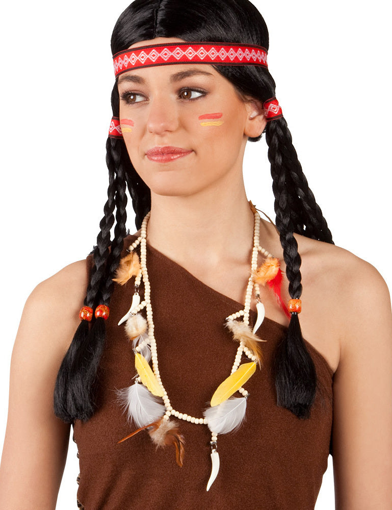 Indianerin Halskette "Onacona" mit Perlen und Federn