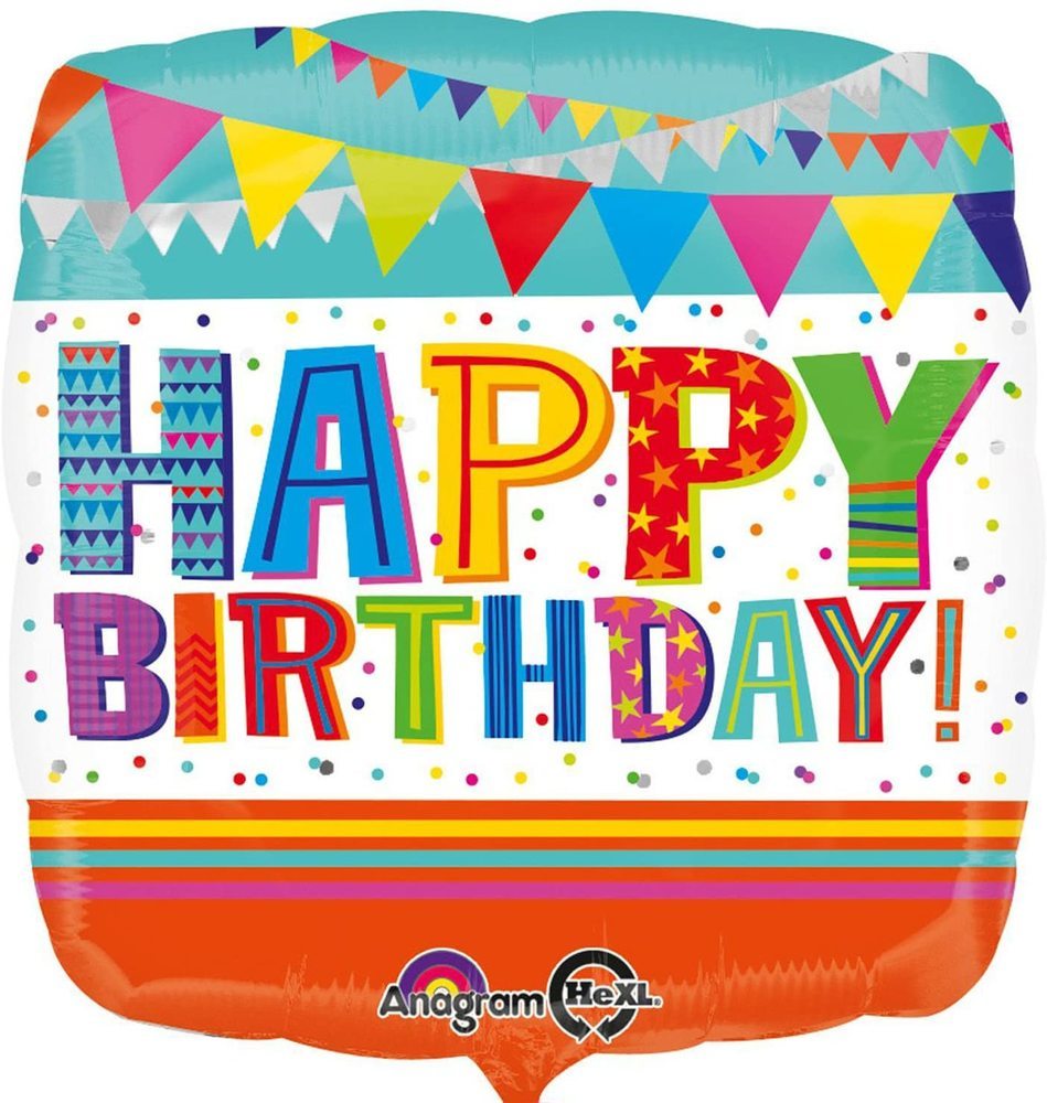 18"/Ø43cm Folienballon "Happy Birthday" Eckig