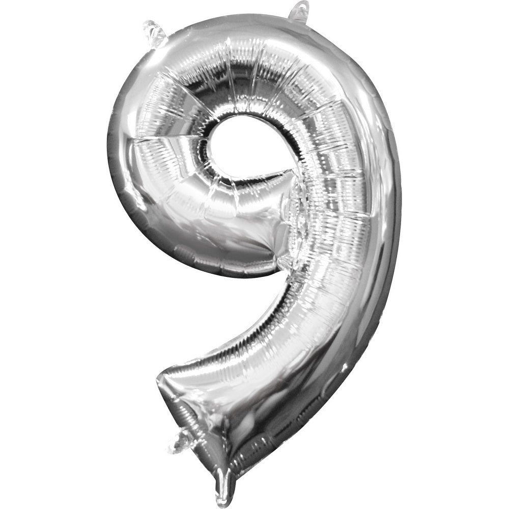 Mini Zahlen Folienballon 35 cm - Silber Zahl 9