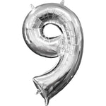 Mini Zahlen Folienballon 35 cm - Silber Zahl 9