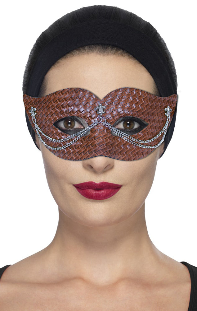 Augenmaske mit Flechtmuster in Kunstlederoptik - Braun