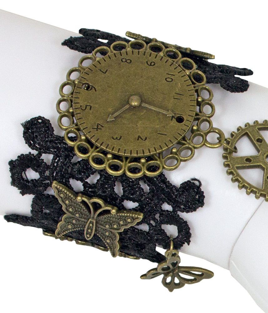 Steampunk Manolette Spitzen Armband - Schwarz Gold