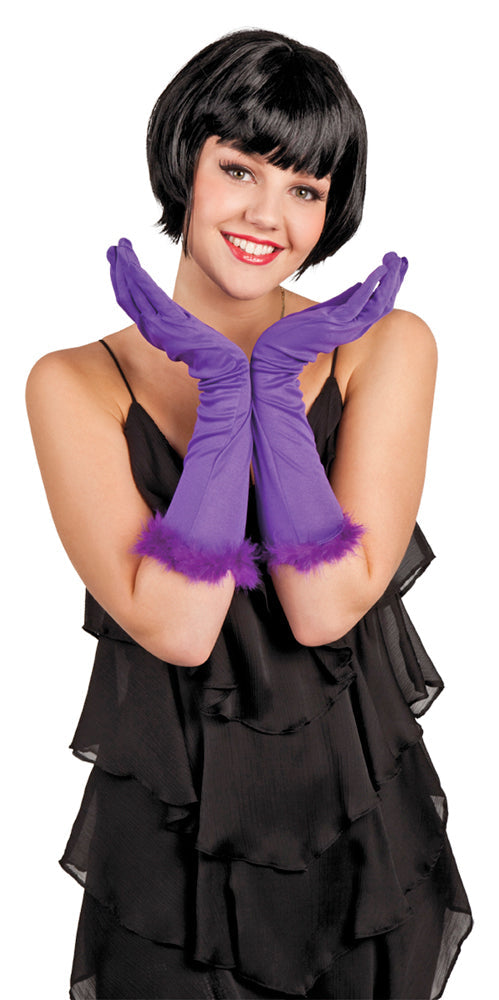Lange Handschuhe Cannes mit Marabufedern - Lila