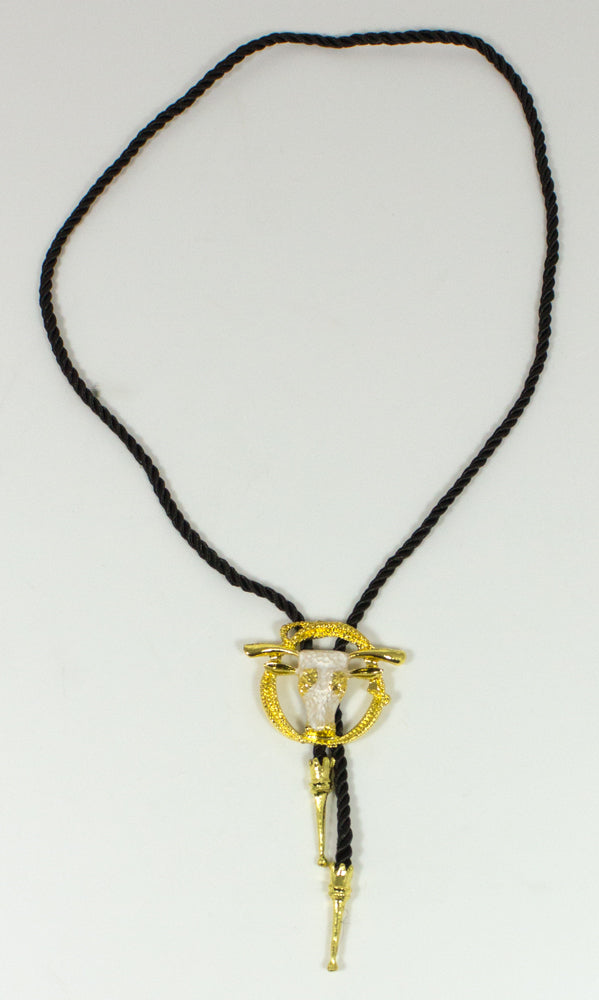 Cowboy Krawatte mit Anhänger - Stierkopf Gold