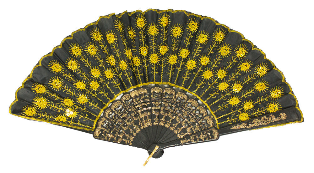 Barock Fächer mit Glitzer Pailletten | Schwarz Gold