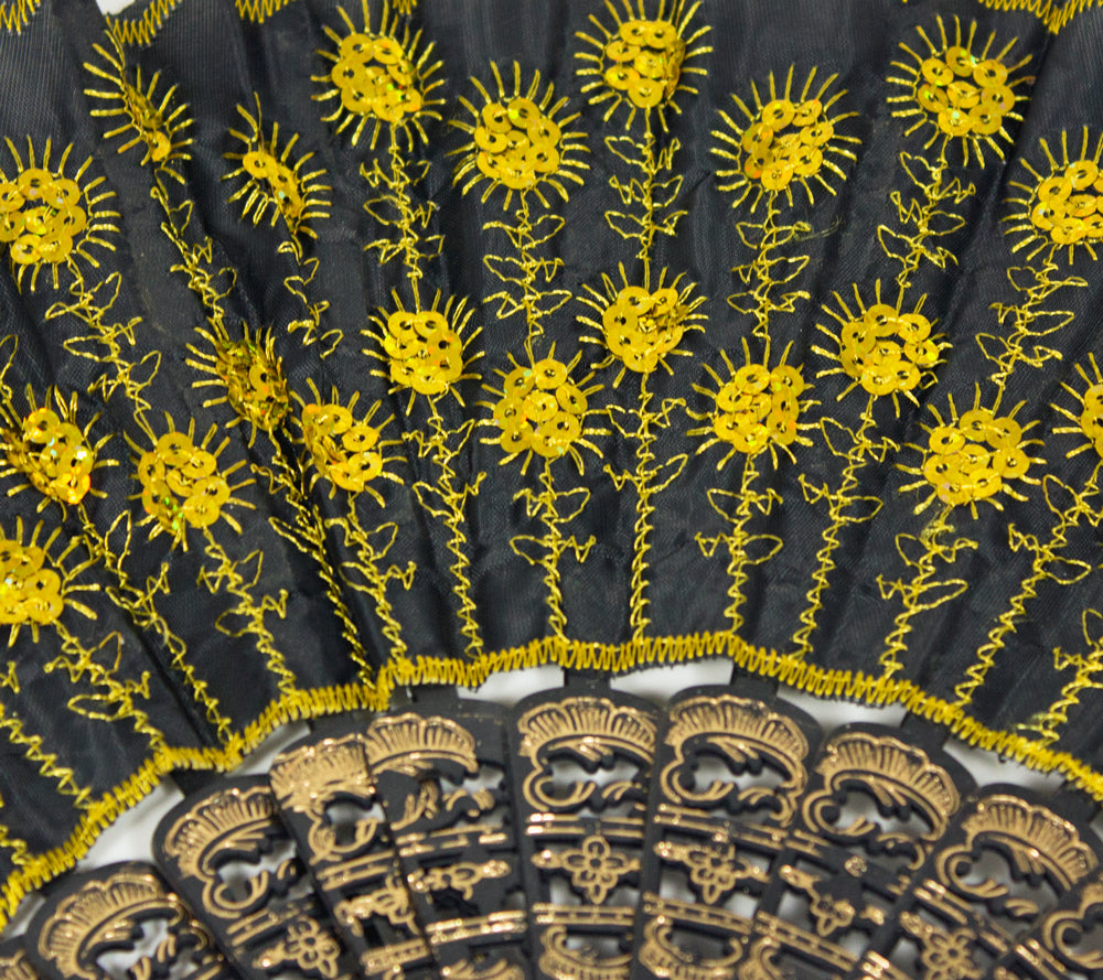 Barock Fächer mit Glitzer Pailletten | Schwarz Gold