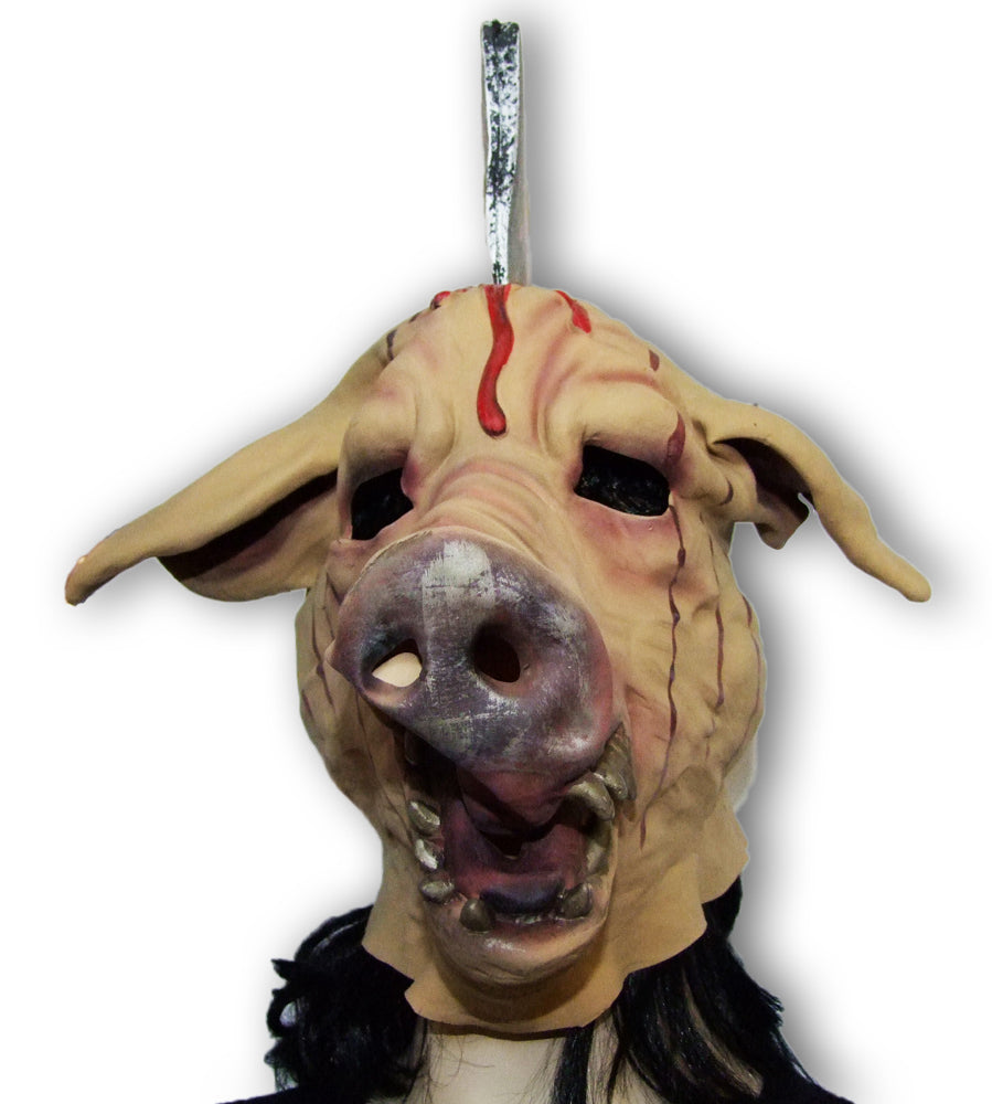 Halloween Grusel Maske Schwein mit Hackebeil