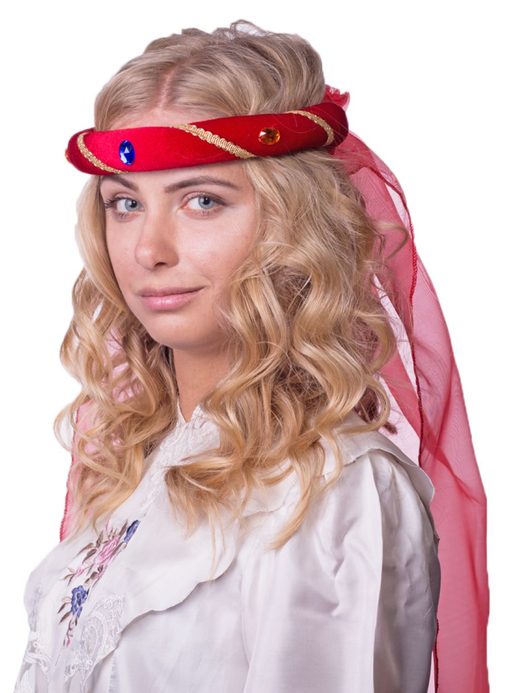 Mittelalter Haarband "Rosalin" mit Schleier für Damen | Rot