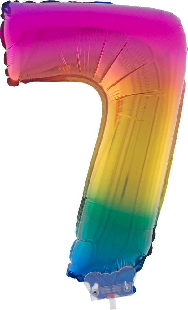 Zahlen Folienballon 41 cm mit Stab - Regenbogen Zahl 7