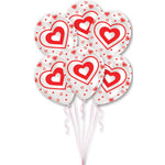 Latexballons mit Herzen | 6 Stück, Ø 27,5 cm, Weiß/Rot