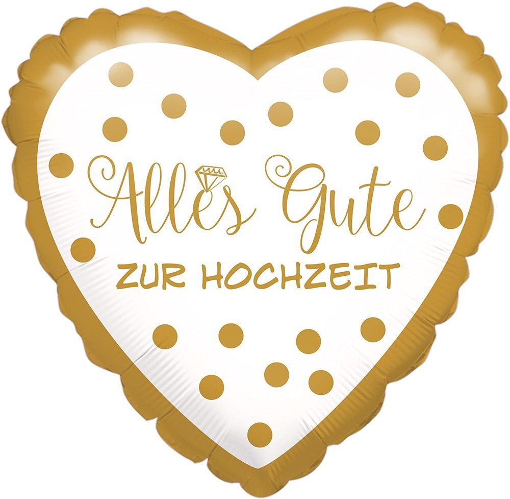 18"/Ø43cm Herz Folienballon "Alles Gute zur Hochzeit" | Weiß/Gold