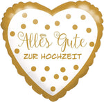 18"/Ø43cm Herz Folienballon "Alles Gute zur Hochzeit" | Weiß/Gold