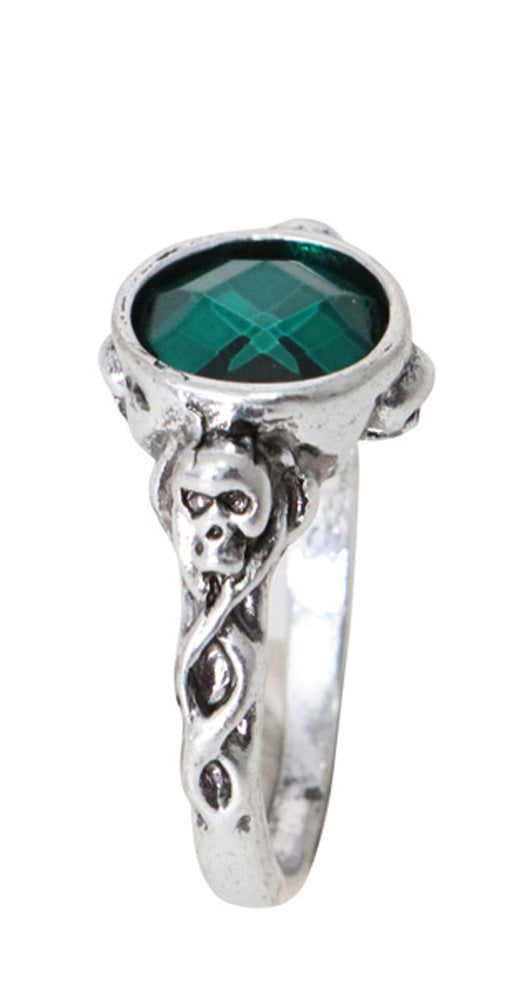 Gothic Damen Ring mit Totenkopf - Silber / Grün