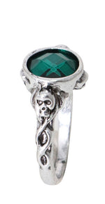 Gothic Damen Ring mit Totenkopf - Silber / Grün