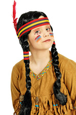 Perücke Kinder "Indianerin mit Zöpfen und Feder-Stirnband" | Schwarz