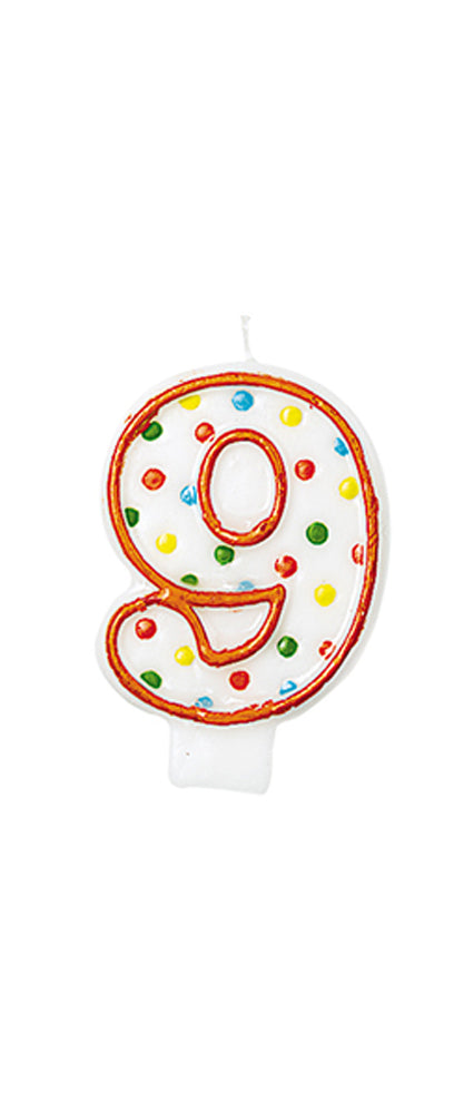 Geburtstagskerze Polka Dots - Bunt | Zahl 9
