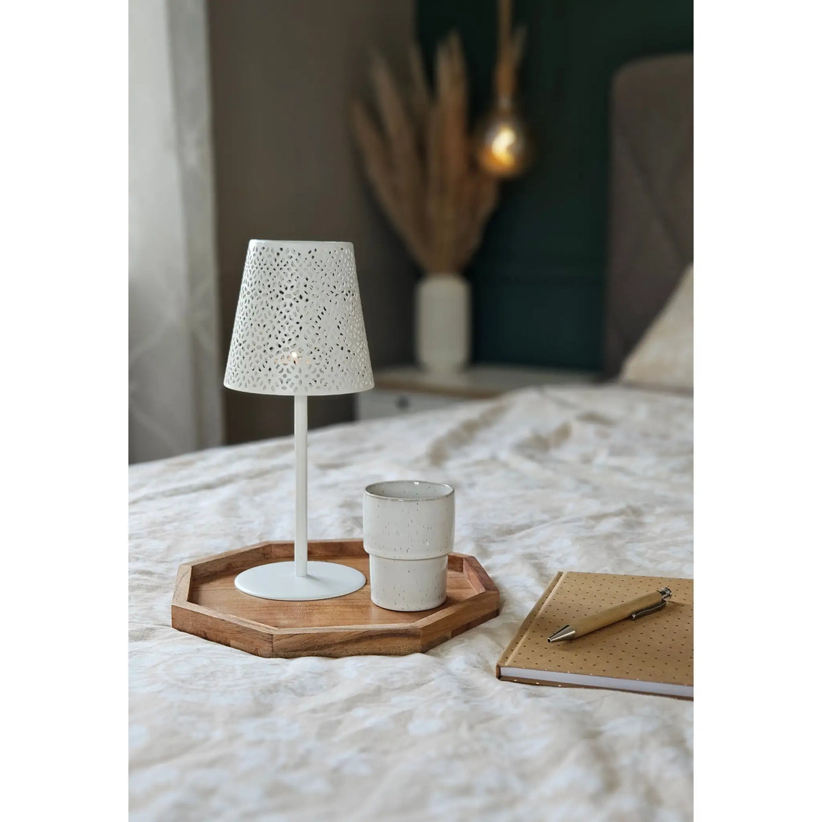 Tablett Dekotablett Achteckig Akazie 25 cm Holztablett Modern Kerzentablett