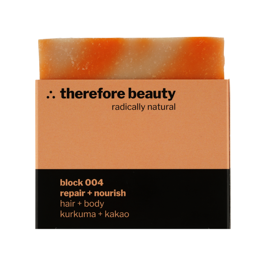 Seife block 004 | bei trockener Haut | ideal bei starken Curls + Afro | mit Kurkuma + Kakao