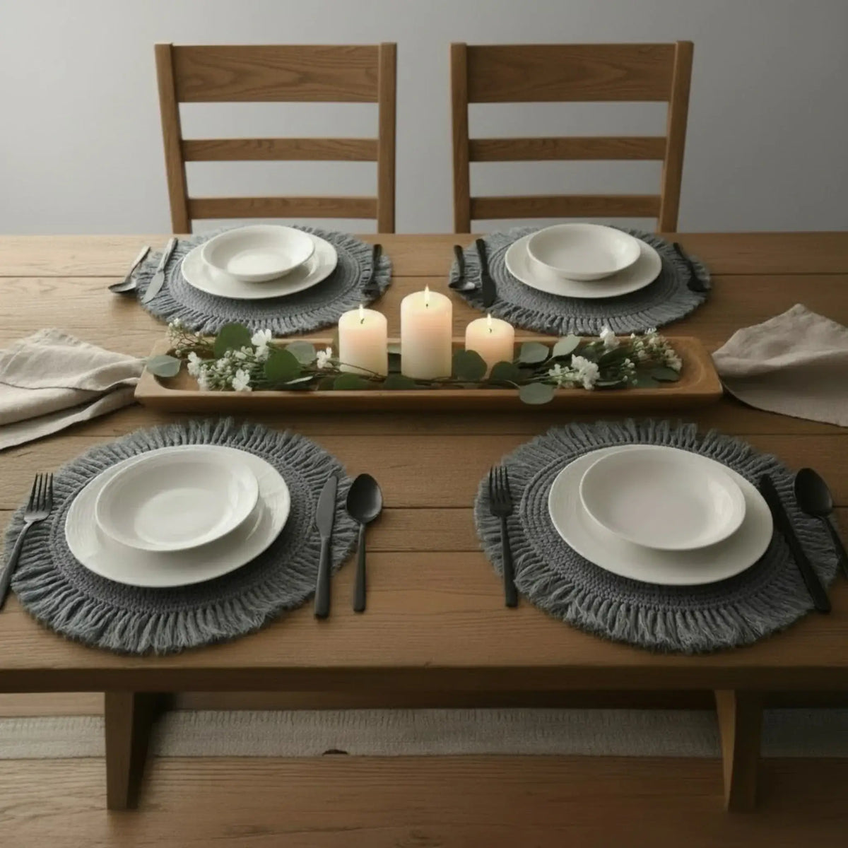 Tischset Makramee Platzset Tischdeko Untersetzer rund boho Deko grau 38 cm
