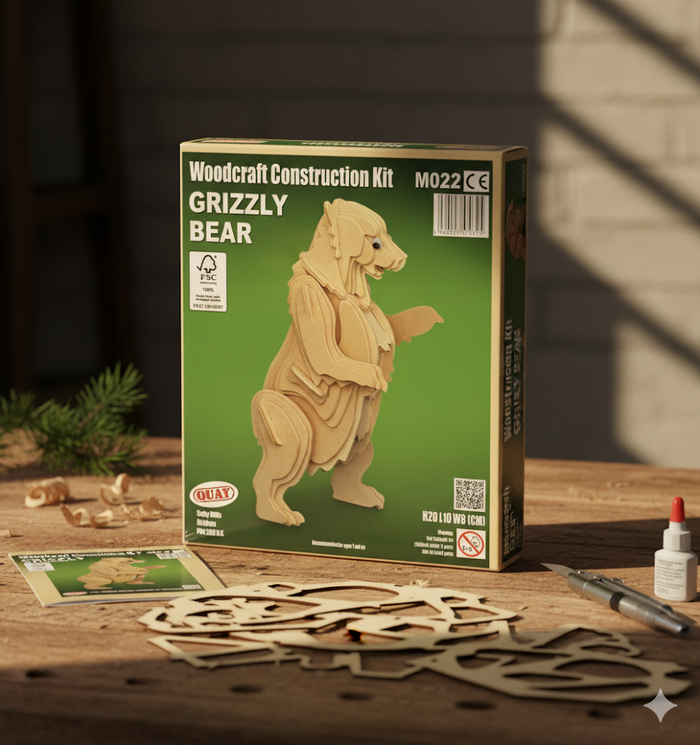 Quay M022 Grizzly Bear Woodcraft Construction Kit FSC Bausatz, braun