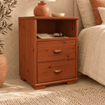 Vanessa Kiefer Massivholz Nachttisch Kiefer mit 2 Schubladen und 1 Regal aus 100% Bio Kiefer