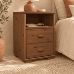 Vanessa Kiefer Massivholz Nachttisch Kiefer mit 2 Schubladen und 1 Regal aus 100% Bio Kiefer