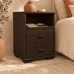 Vanessa Kiefer Massivholz Nachttisch Kiefer mit 2 Schubladen und 1 Regal aus 100% Bio Kiefer