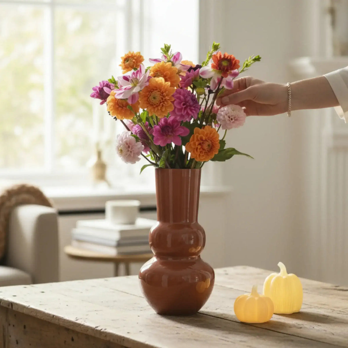 Vase Retro Zinkvase Beige Terrakotta 30x15 Blumenvase Dekovase Blumengefäß