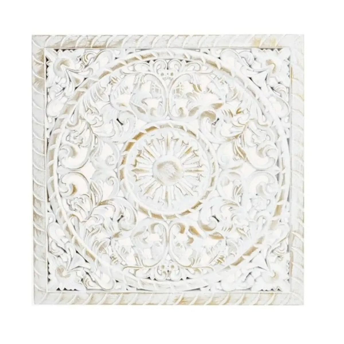 Wandbild Holzbild Ornament weiß gold 40x40 cm Landhaus Mandala shabby