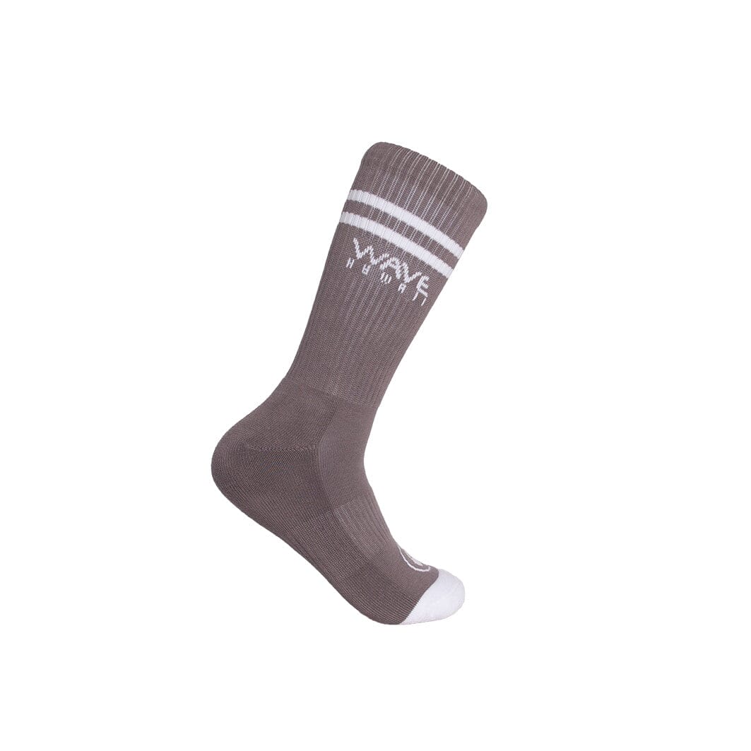 Cotton Crew Socks Stripes + Logo grey