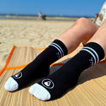 Cotton Crew Socks Stripes + Logo black